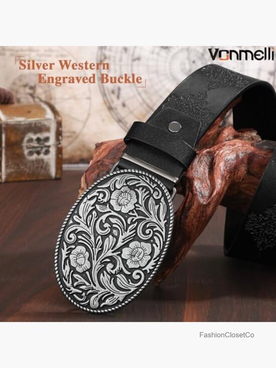 Western Belt PU Leather Embossed Floral Buckle for Jeans Pants Cowgirl Cowboy main image 4